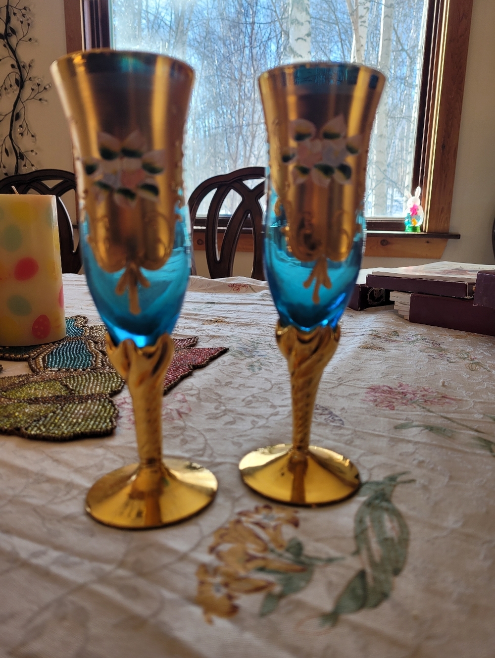 Antique Blue Mareno Champagne Flutes